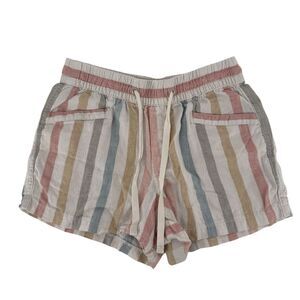 Gap Shorts Linen Blend Striped XS Muted Tones Elastic Waist 3 Inch Inseam Beach